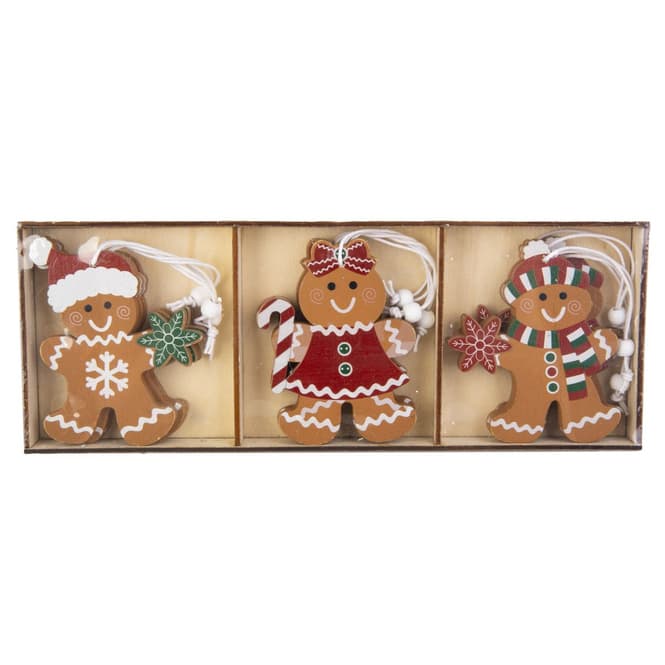 Dekohänger Lebkuchenfiguren - braun/weiß/rot - ca. 8 cm - 9 Stück