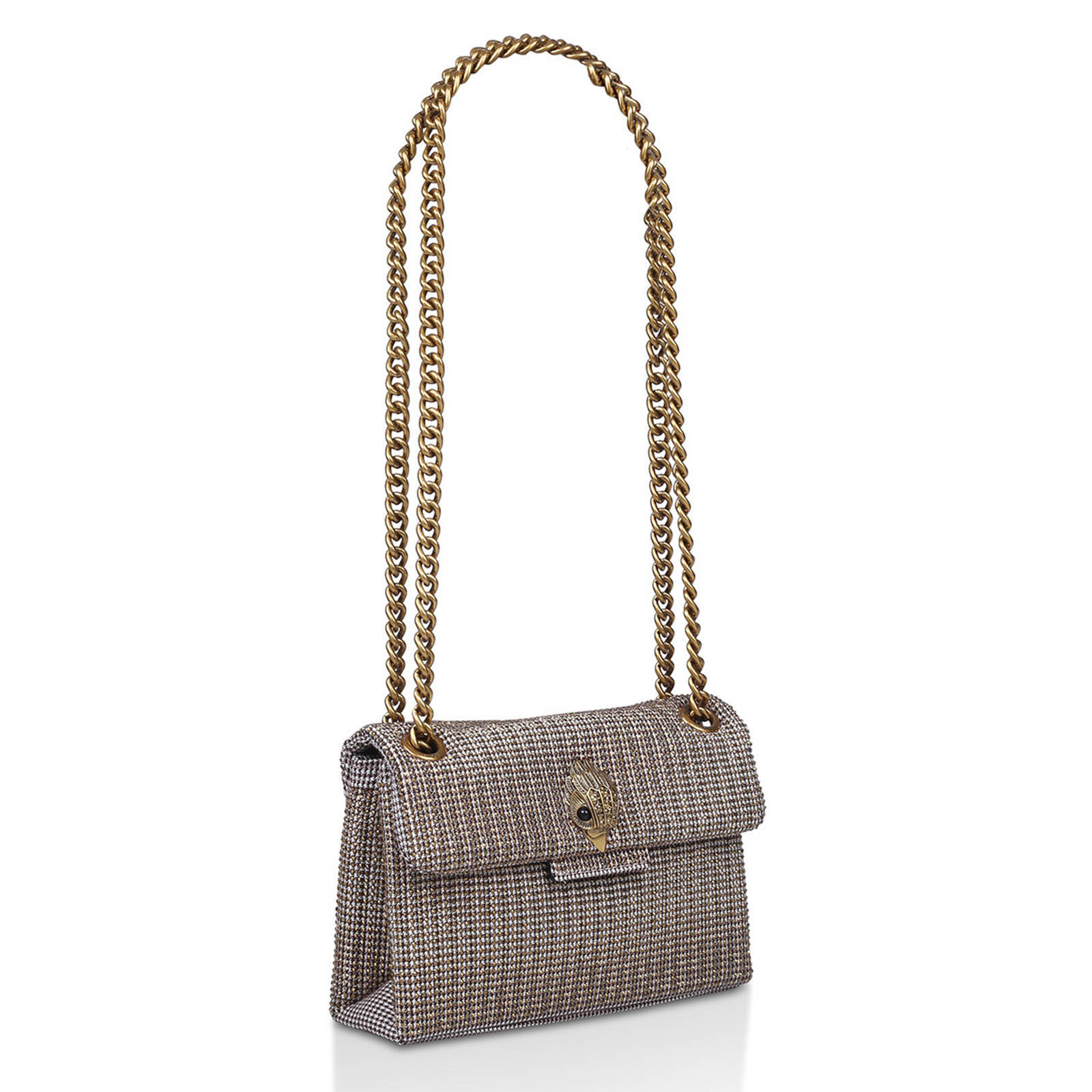Kurt Geiger crossbody tas Mini Kensington met studs en pied-de-poule print zwart/wit