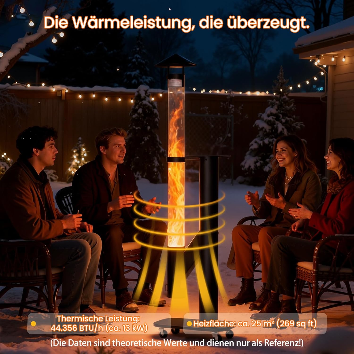 Tragbare Feuerrohr mit Rädern – Edelstahl Outdoor Feuersäule und Pelletfackel Terrassenheizer mit Stabiler Basis - Elegante Gartenkamin Alternative für Terrasse und Garten