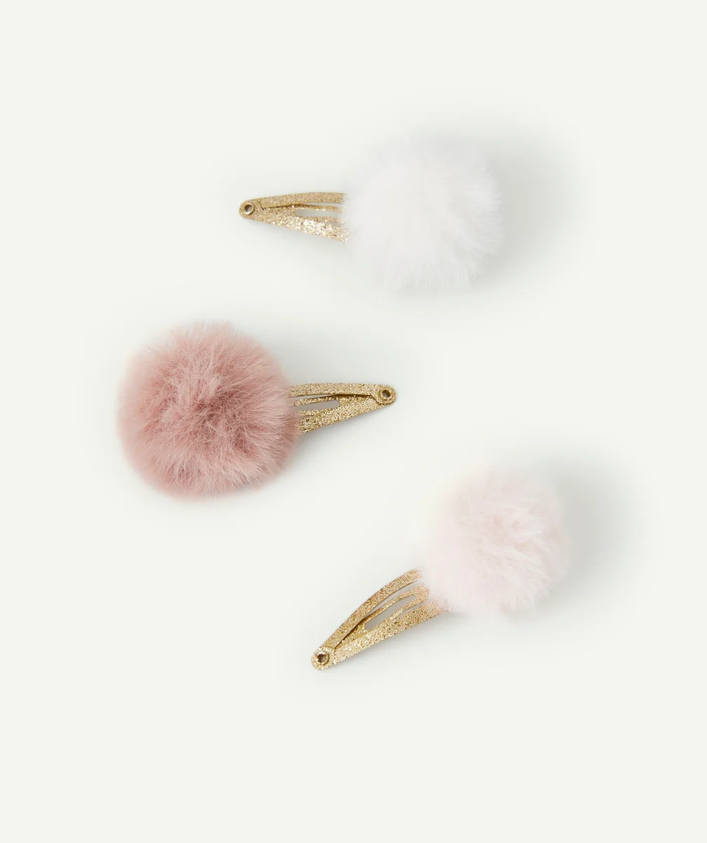LOT DE 3 BARRETTES BÉBÉ FILLE PAILLETÉES AVEC POMPONS