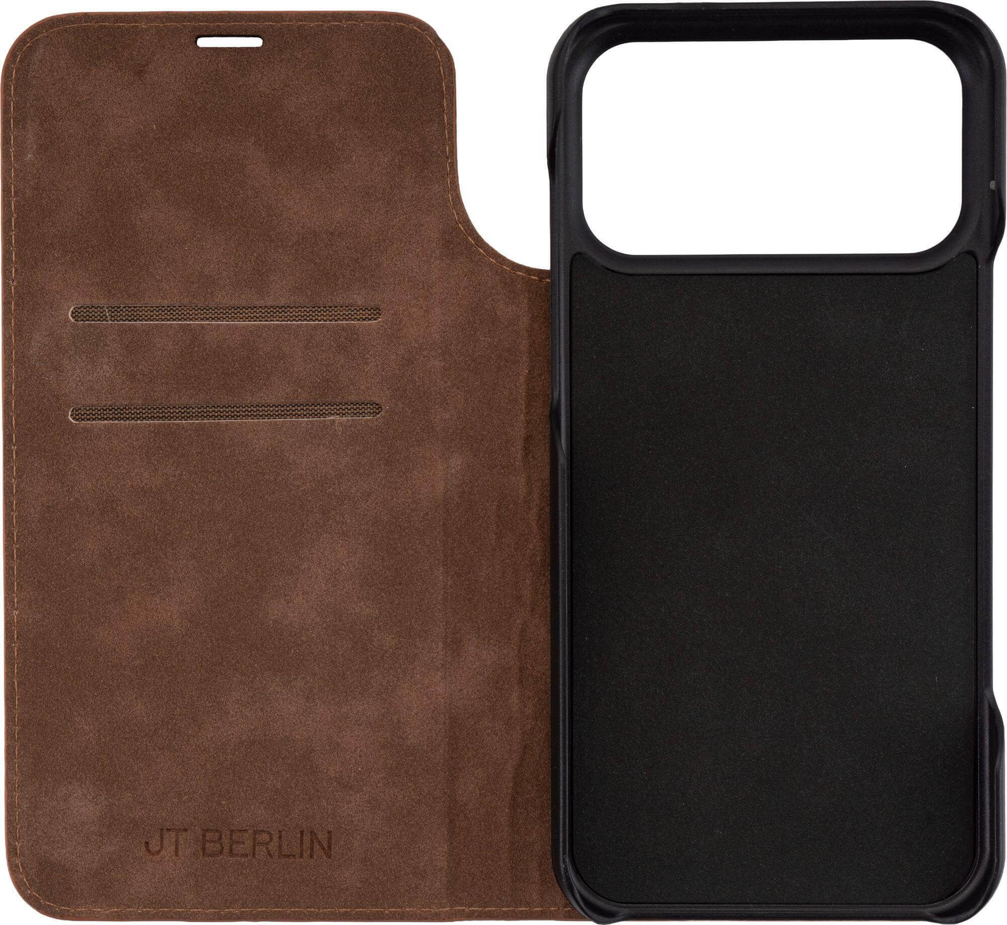 iPhone 17 Pro Echtleder Bookcase Hülle Tegel (11129) - Braun (Cognac)