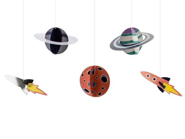Sett med 5 hengende girlandere med verdensrom figur - Space Party