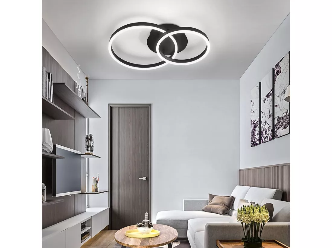 NETTLIFE Plafonnier LED 76W Dimmable Design Moderne Lampe de Salon avec Télécommande pour Chambre à Coucher Cuisine