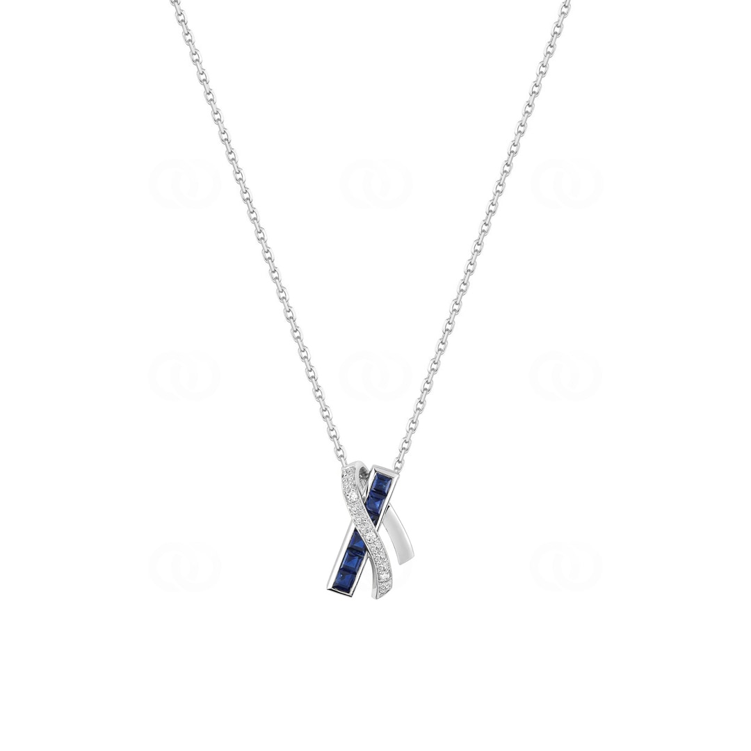 Collier mit Anhänger 750/18 K Weissgold mit Saphiren & Diamanten 0.02ct.