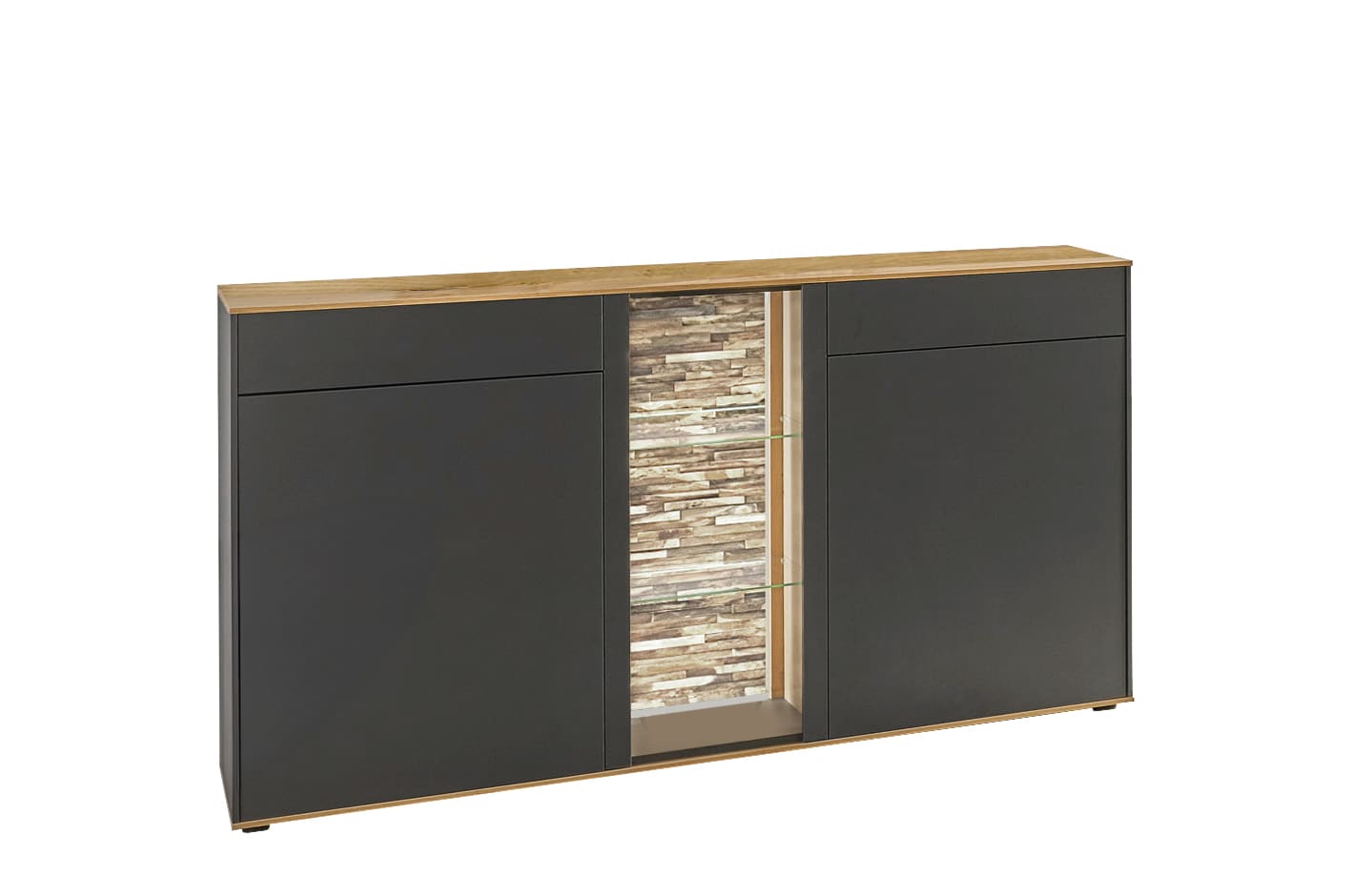 Sideboard Como 169x90x42 cm Anthrazit matt lack / Asteiche-Dekor