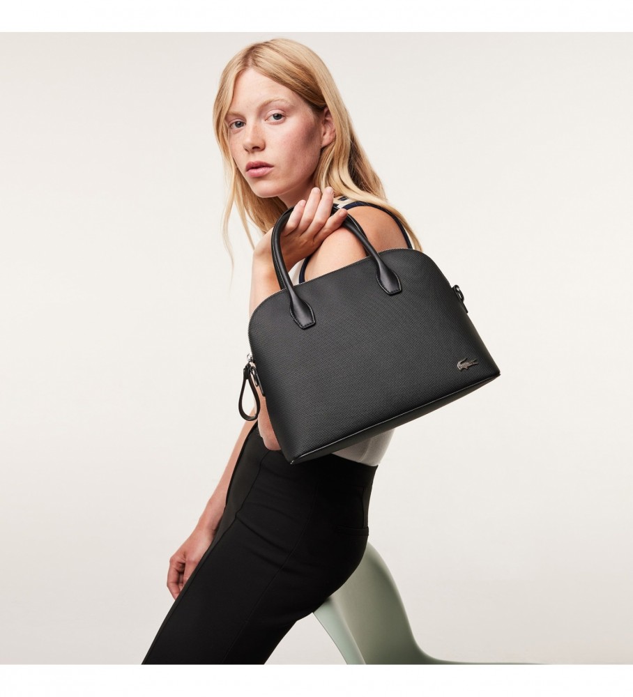 Bolsa Lacoste Bugatti em lona revestida para uso diário, preta.