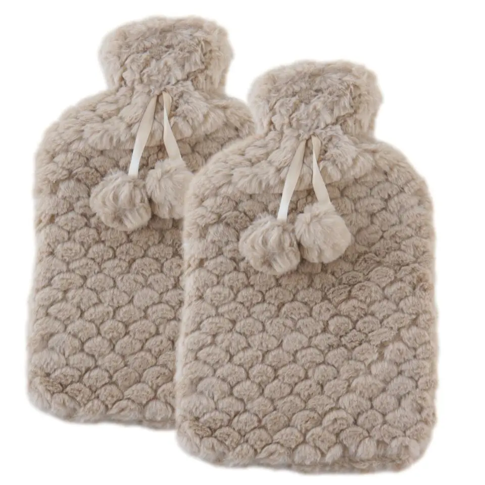 MARBEAUX Warmwaterkruik Set van 2 Stuks Kruik met Zachte Hoes Beige Magnetron...
