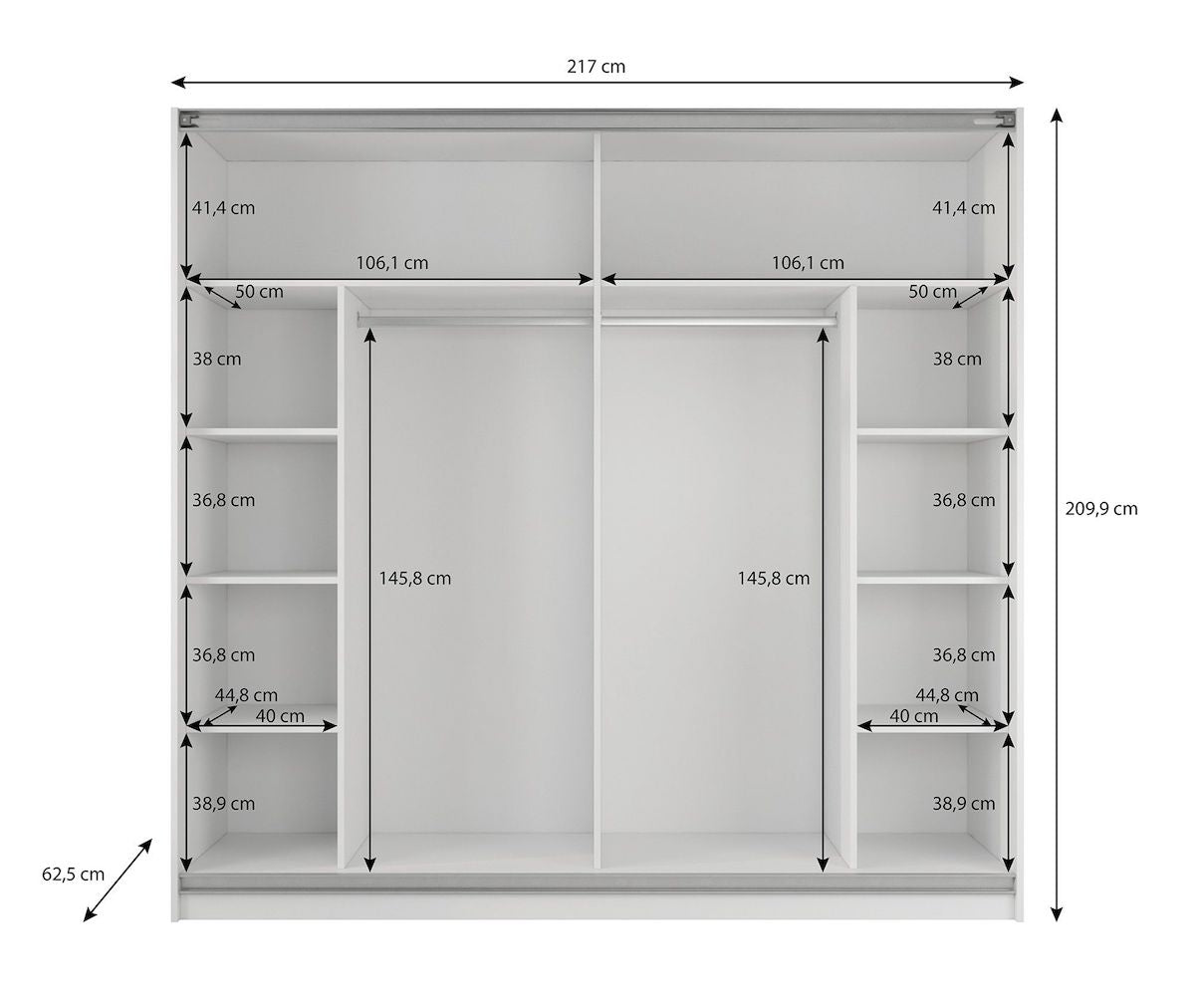 Samantha - Kledingkast met schuifdeuren - Grijs - 217x63x210 cm