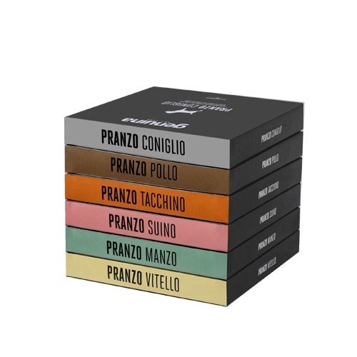Ração genuína para animais de estimação, mistura Plateu Pranzo Coniglio, hambúrguer, sabores variados para cães.
