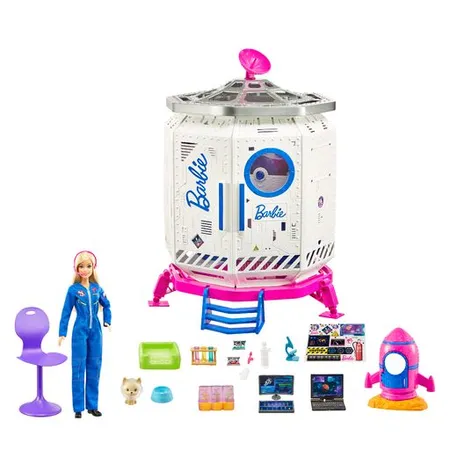 Barbie Weltraumabenteuer Raumstation Spielset mit Barbie Raumfahrtpuppe, 20 Zubehörteile