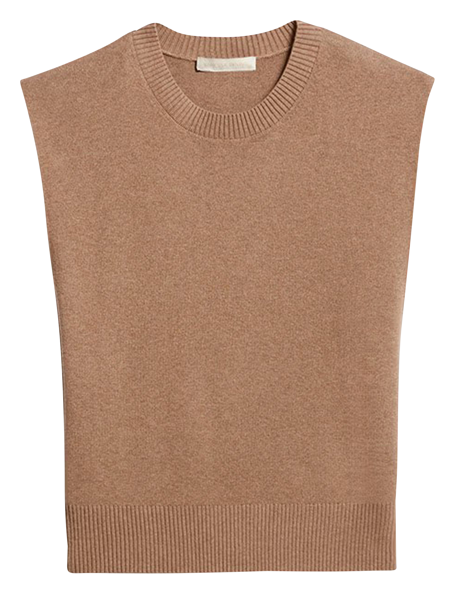 CASSANDRA - Pull col rond droit sans manches en coton et laine mélangé | Marron