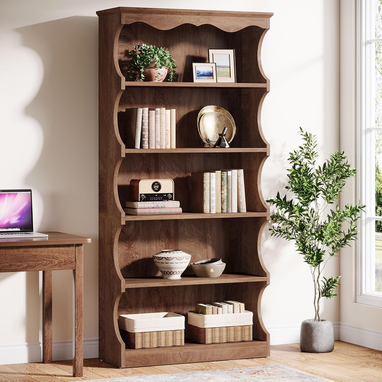 Tribesigns Bücherregal mit 6 Ebenen, 180 cm hoch, freistehendes Standregal mit Aufbewahrungsregalen, Ausstellungsregal, offenes Büroregal, Holzausstellungsregal für Wohnzimmer, Schlafzimmer