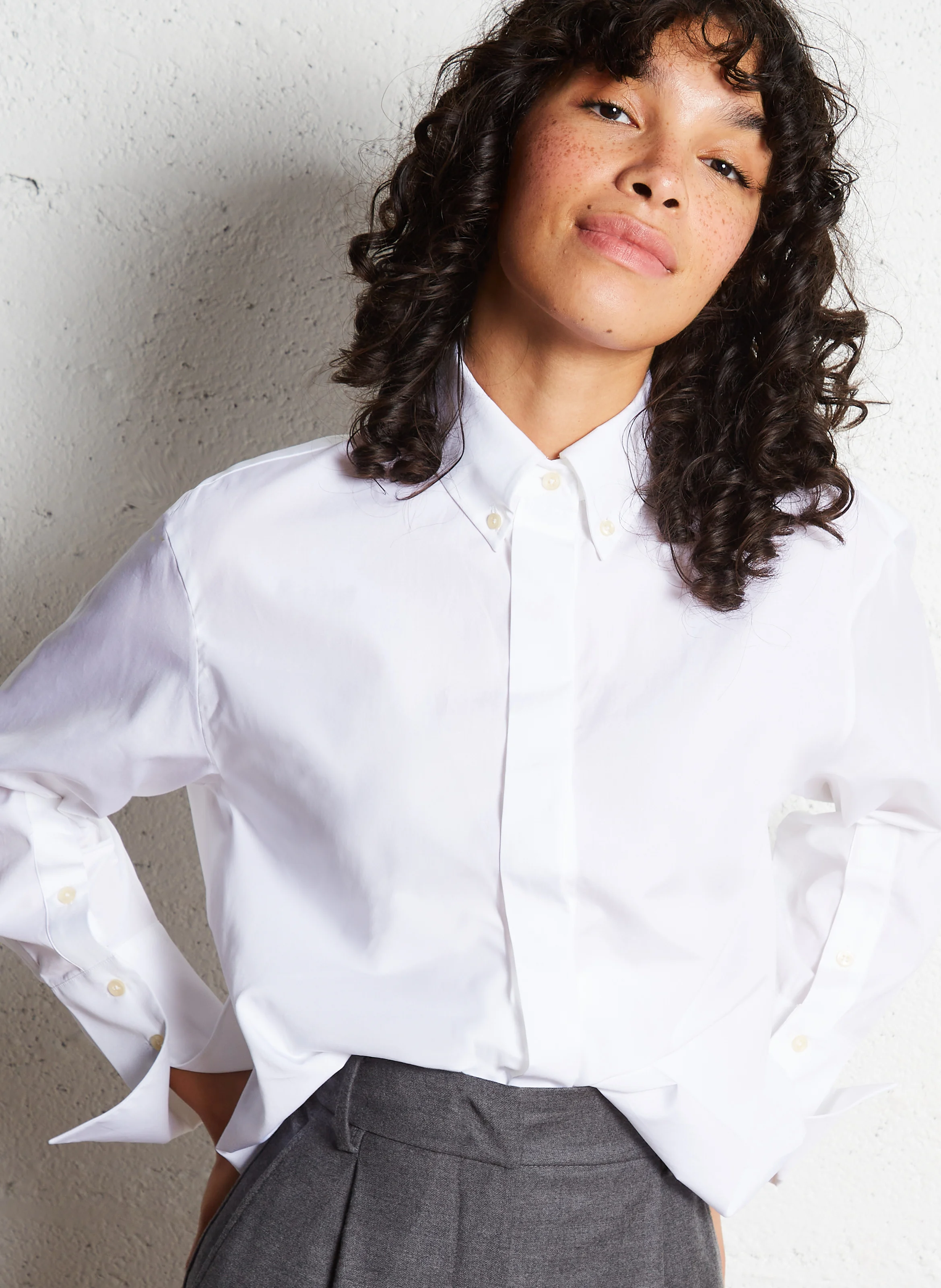 LOREDANA - Chemise col classique ample en coton | Blanc