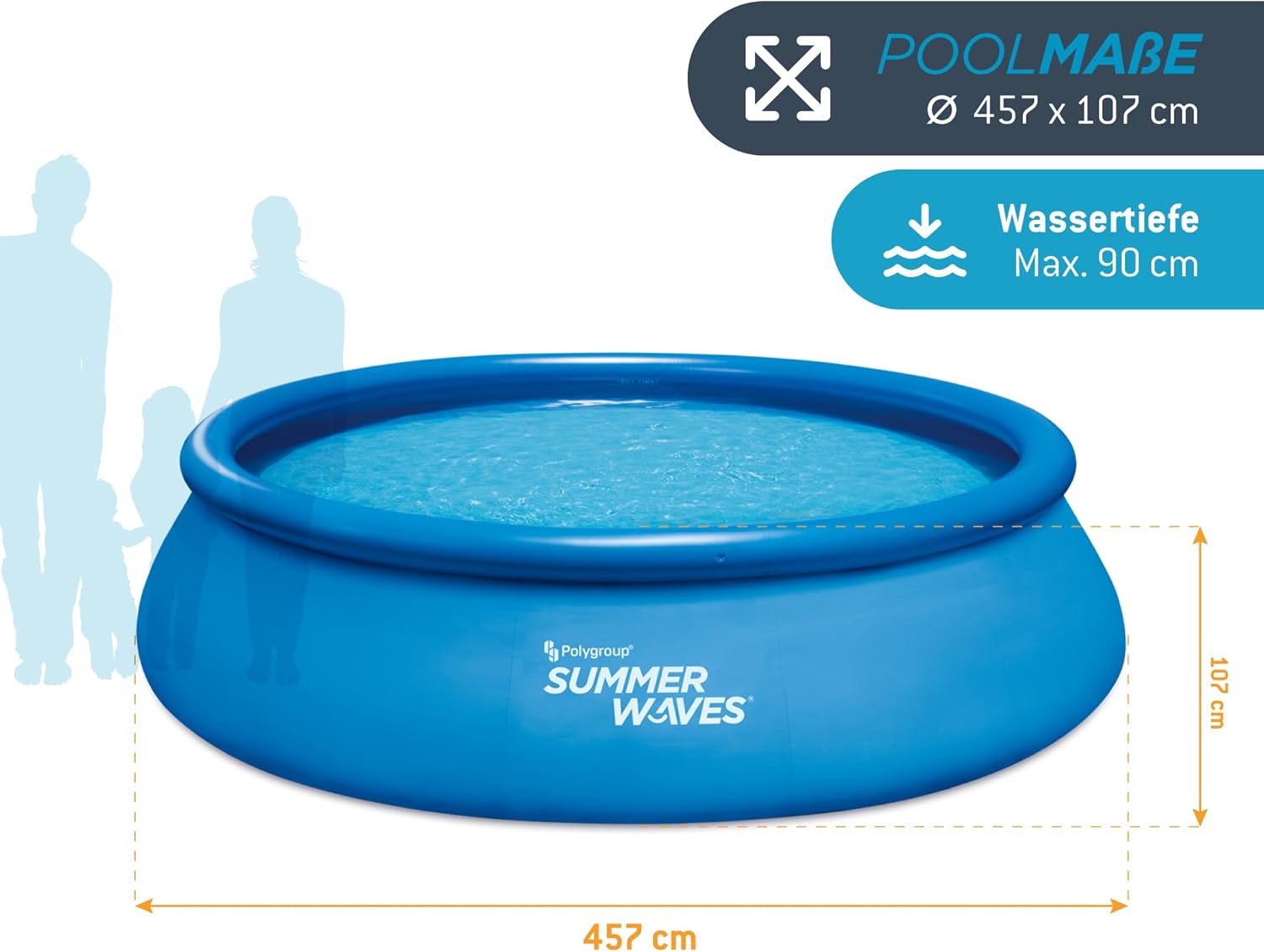 Summer Waves Quick Up Pool Komplettset | Rund 457x107 cm Blau | Aufstellpool Set | Gartenpool & Schwimmbecken inkl. Filterpumpe, Bodenvlies, Abdeckplane & Einstiegsleiter (457x457x107 cm)