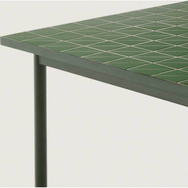 Table d’extérieur Maurina en acier galvanisé vert et céramique verte 182 x 91 cm