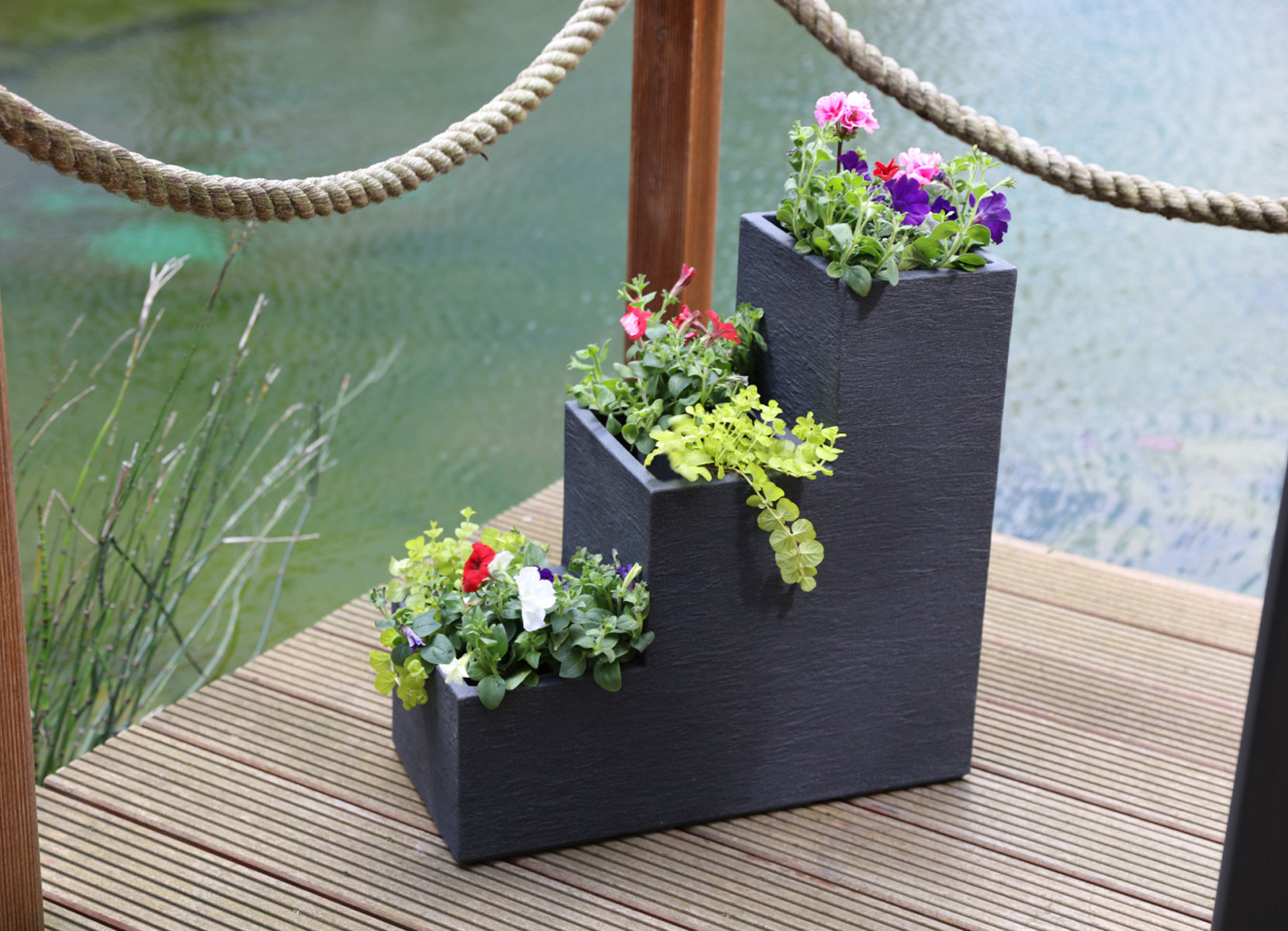 Kubus Treppentopf 59x27cm Anthrazit