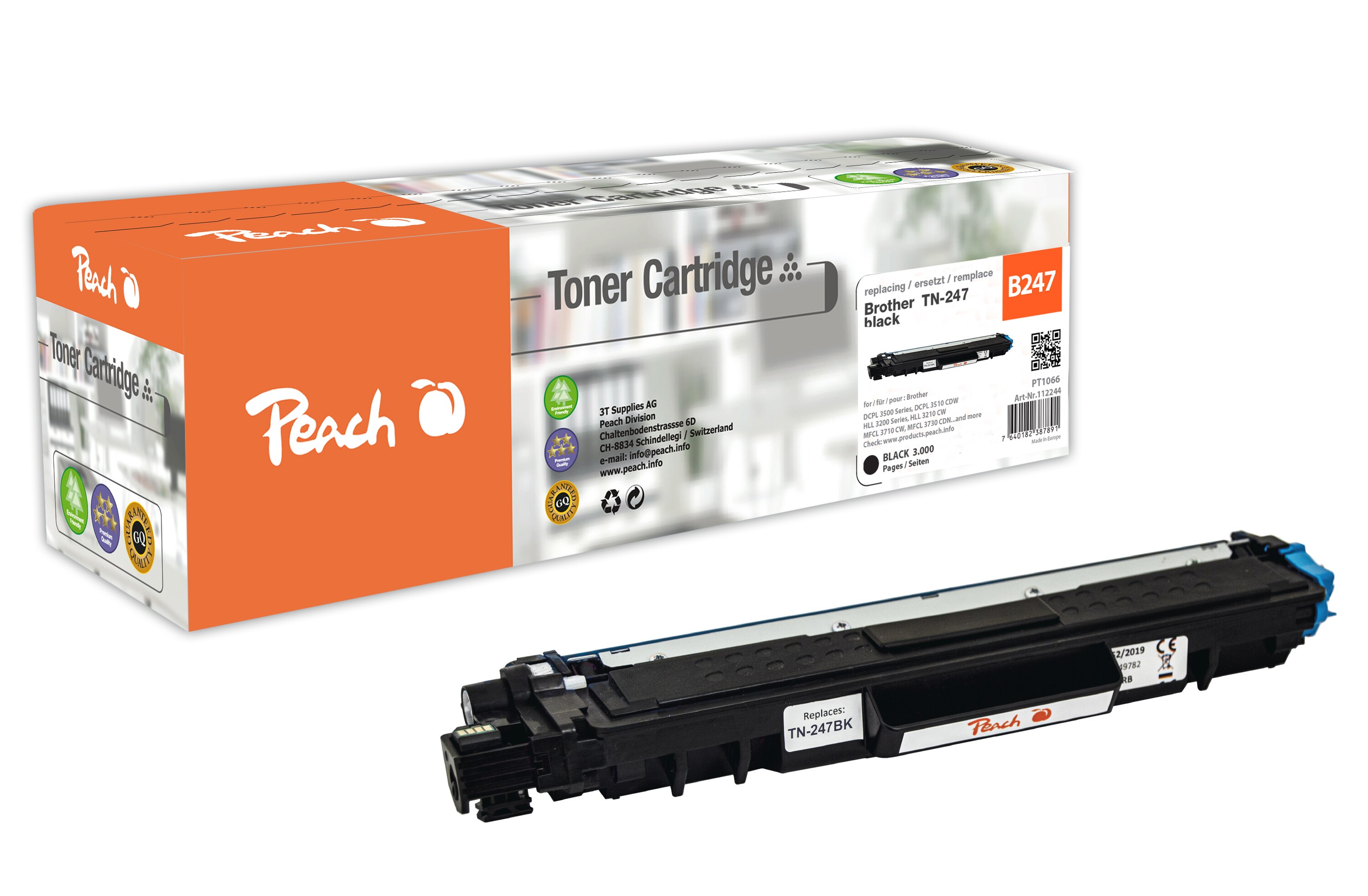 Peach B247 BK Toner XL bk ersetzt Brother TN-247BK für z.B. Brother DCPL 3550 CDW, Brother MFCL 3750 CDW, Brother DCPL 3510 CDW (wiederaufbereitet)