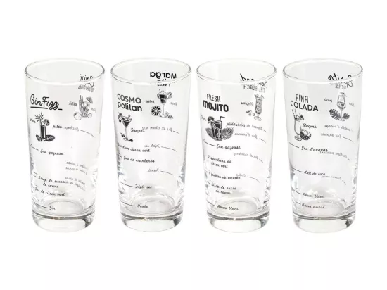 Coffret verres à cocktails inscription recettes