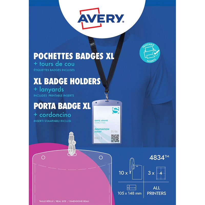 Badge géant à lacet Avery 148 x 105 mm - Boîte de 10