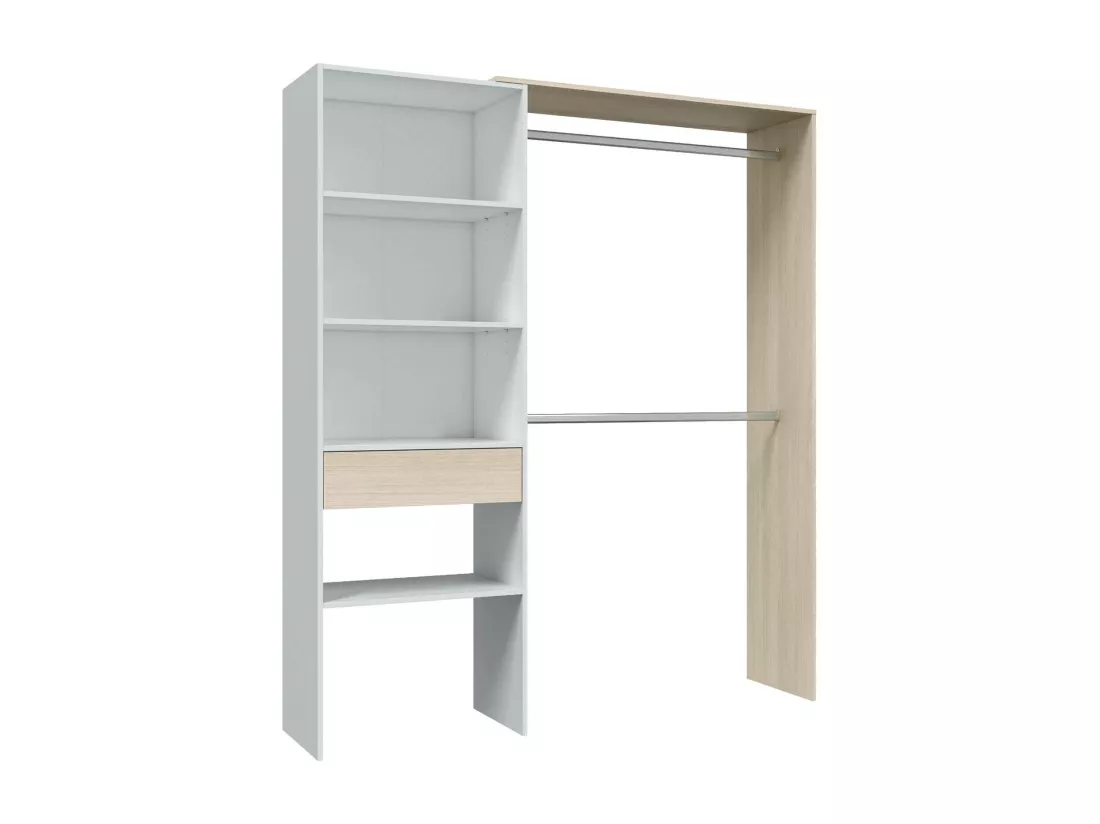 Armoire Miramar, Structure pour dressing, Armoire ouverte sans portes, Dressing, 158x40h187 cm, Blanc et Chêne