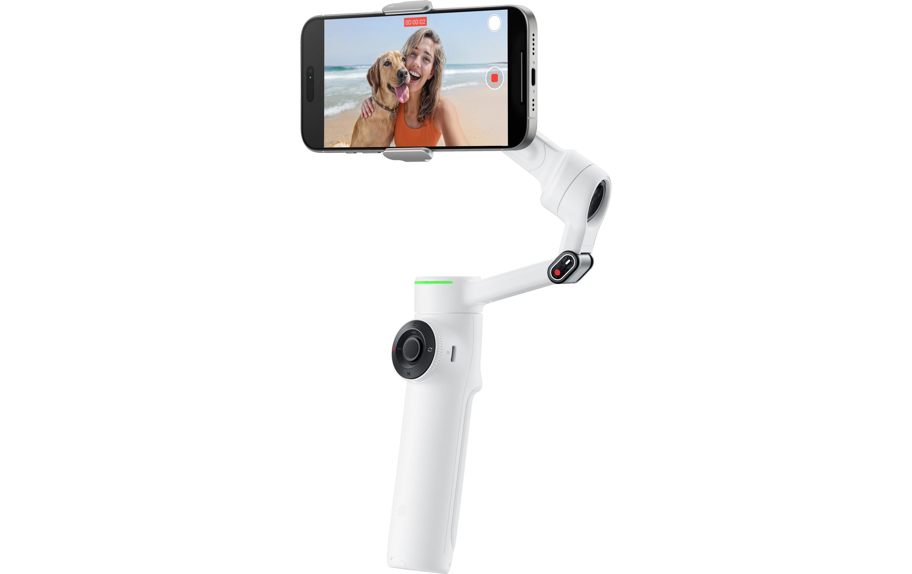 Gimbal Flow 2 Pro Creator-Paket Weiss<br>Ultimativer Kl-Tracking-Stabilisator mit Spotlight, magnetischer Handyhalterung und USB-C-Ladekabel