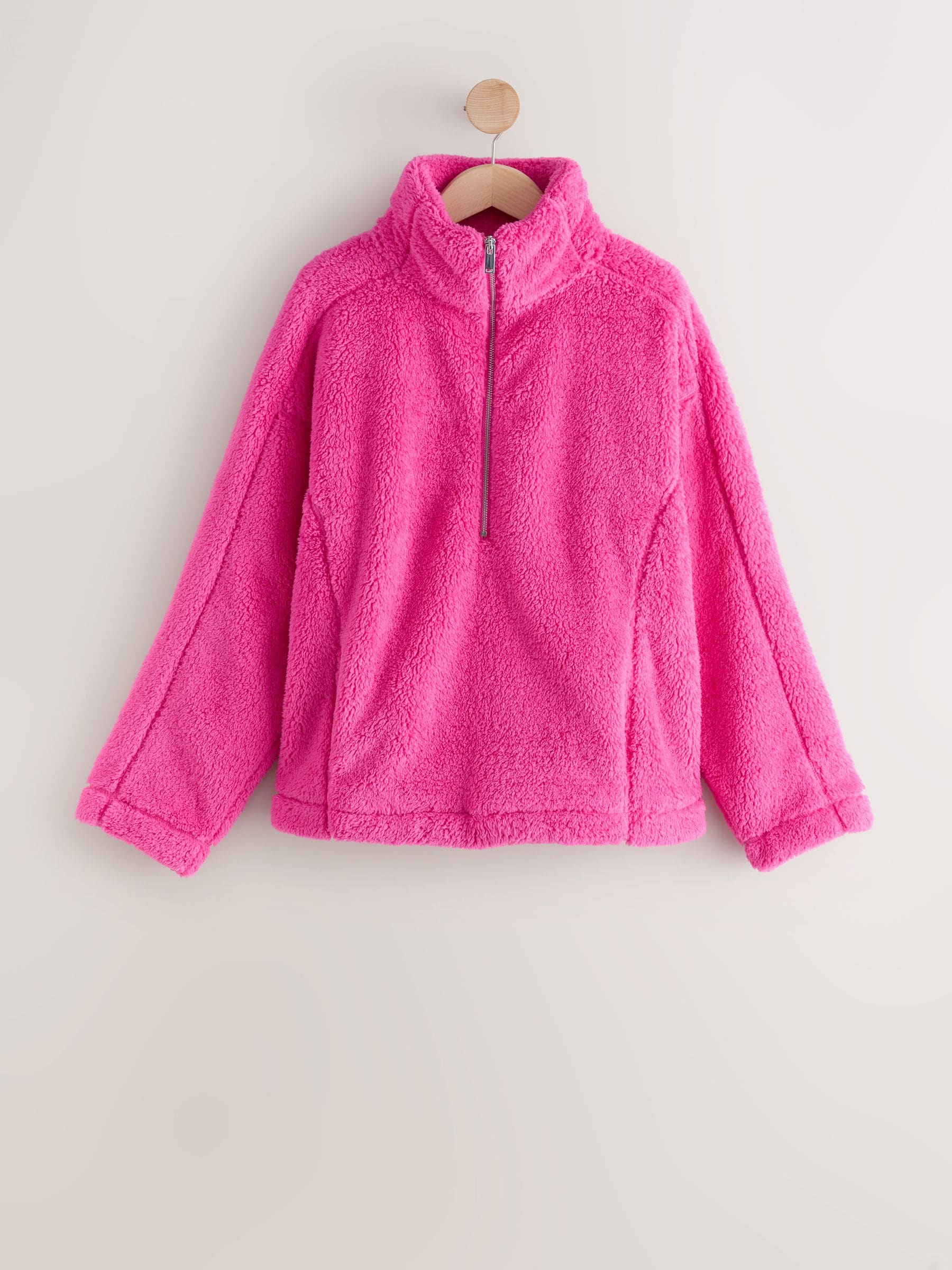 Felroze - Borg fleece met korte rits