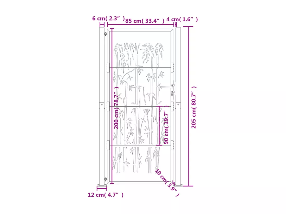 Portail de jardin anthracite 105x205 cm acier design de bambou