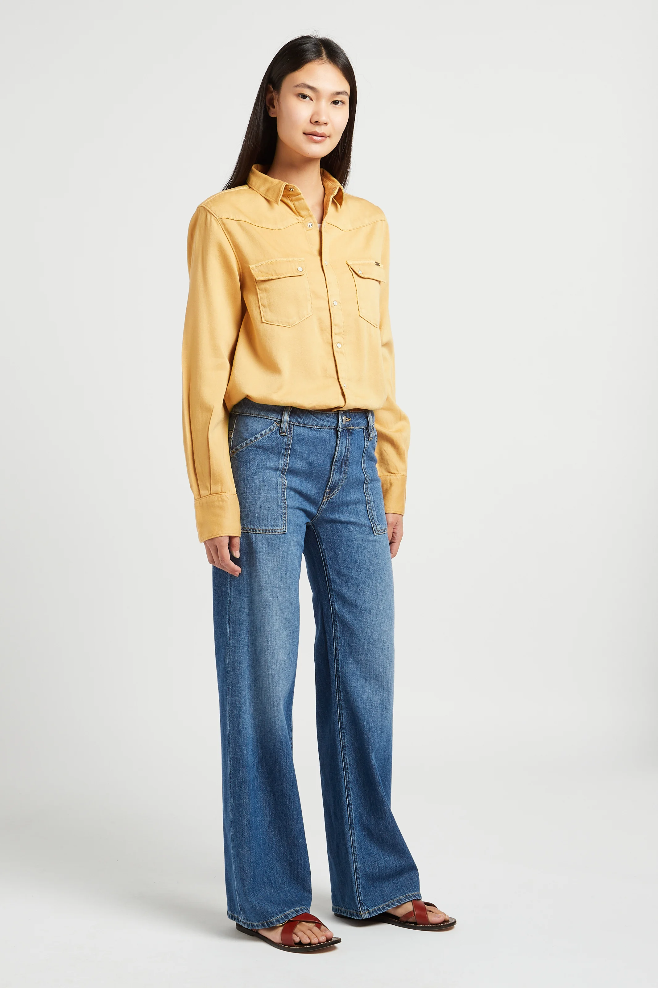 GATSBY - Jean droit en denim souple délavé| Bleu