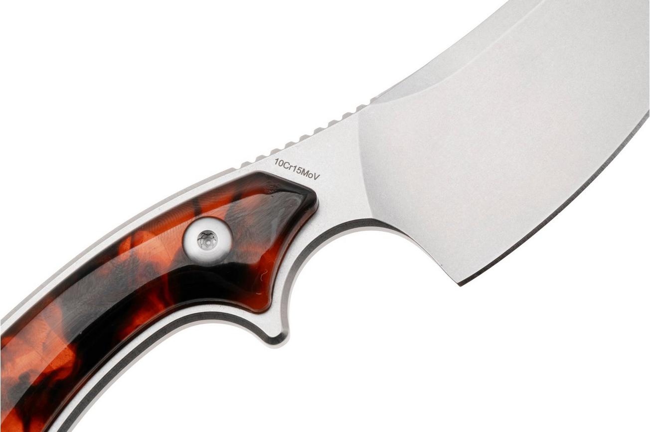 QSP Knife Viper QS166-C1 Stonewashed 10Cr15MoV, Tortoise Resin, vaststaand mes