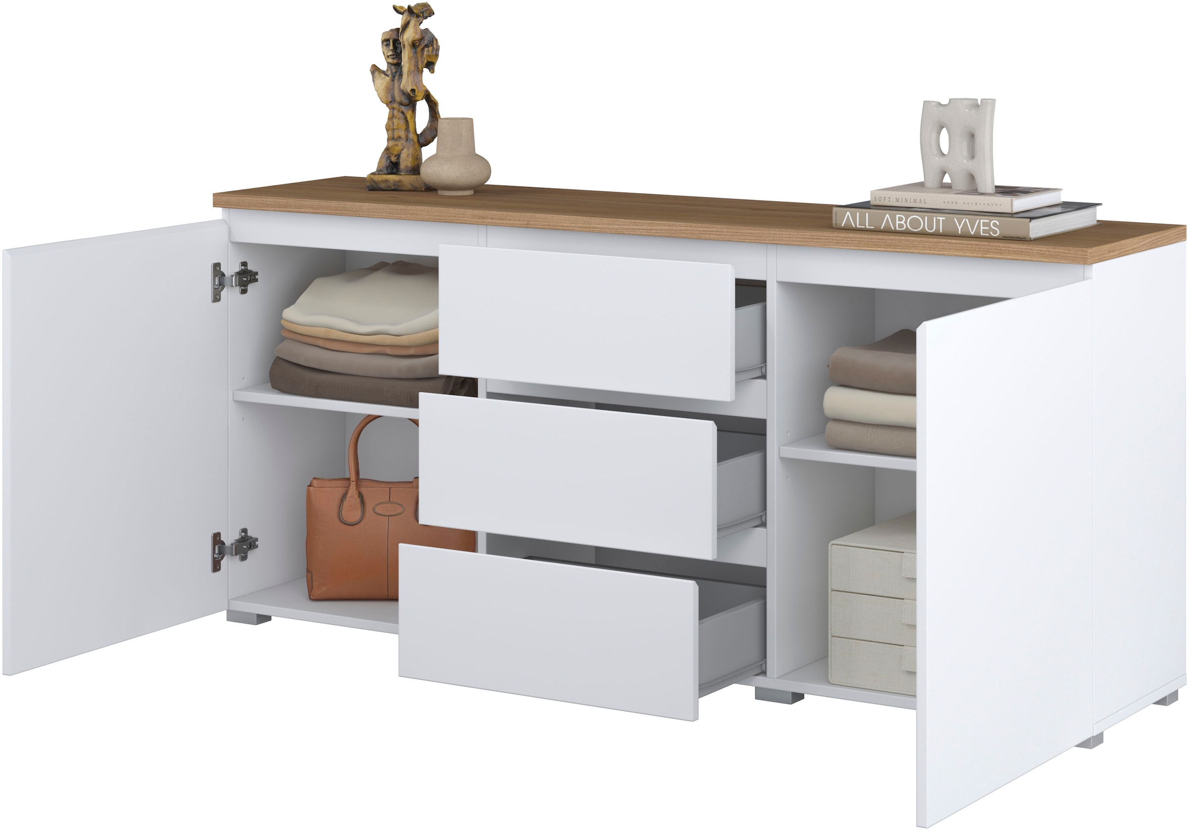 INOSIGN Sideboard »Modo, Breite 150 cm, moderne grifflose Kommode 2Türen/3 SK« Schubladenkommode mit viel Stauraum, Einlegeböden verstellbar