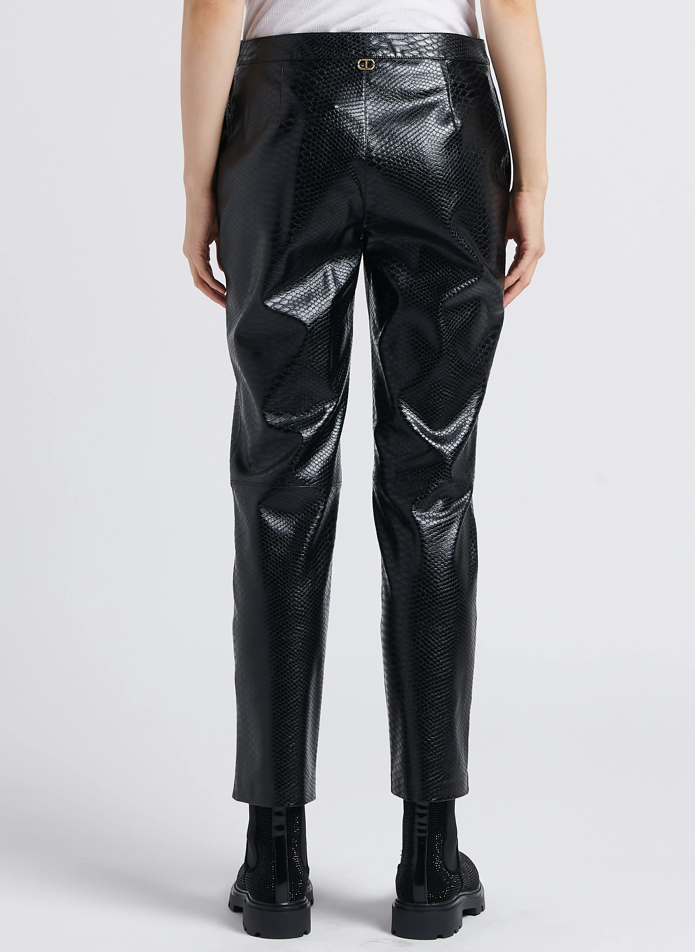 Pantalon droit effet croco | Noir