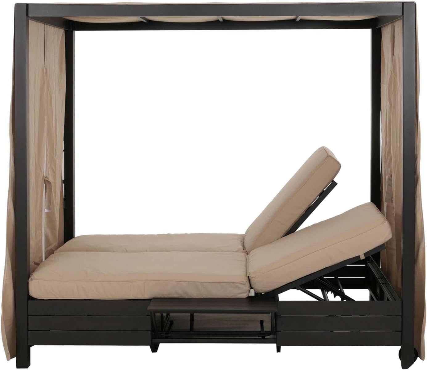 Mendler Aluminium Lounge-Gartenliege HWC-O18, XL Sonnenliege Bali-Liege Daybed, 10cm-Polster 193x126x204cm schwarz Kissen Creme