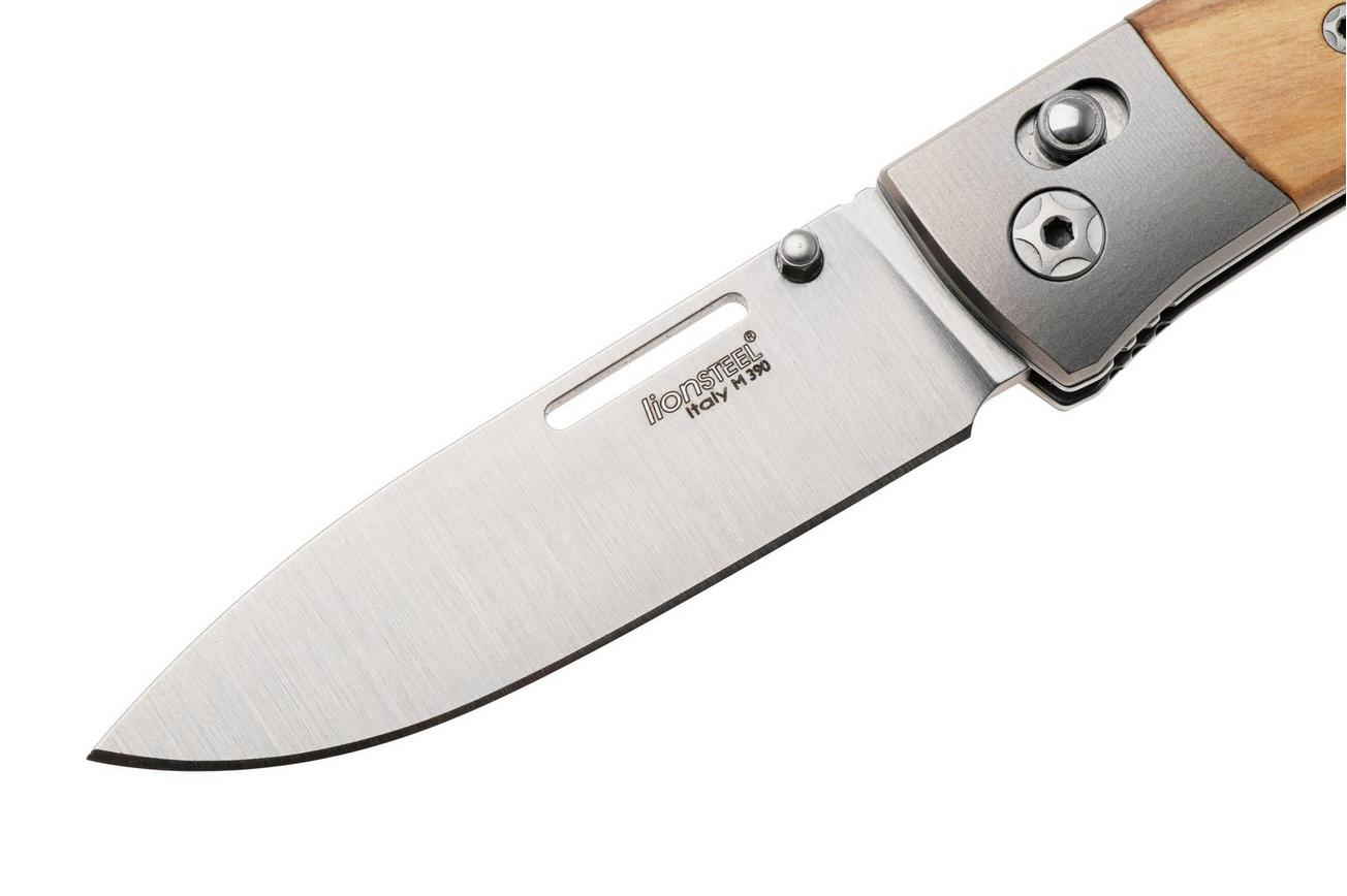 LionSteel NiNi NN2 UL M390 Satin, Titanium Bolsters, Olive Wood, zakmes, Gianni Pauletta design