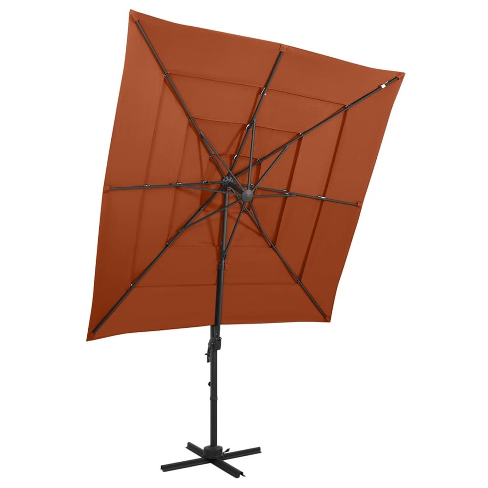 Parasol à 4 niveaux avec mât en aluminium 250 x 250 cm orange