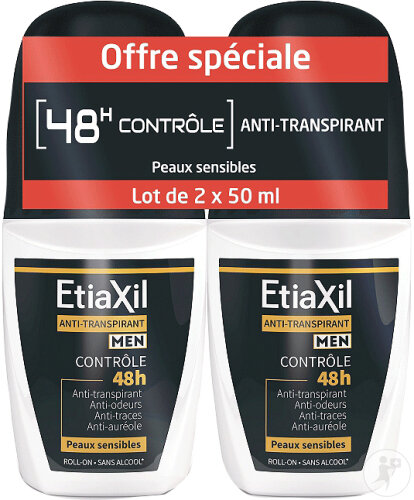 Etiaxil Déodorant Anti-transpirant Homme Transpiration Modérée Aisselles Contrôle 48h Roll-On 2x50ml