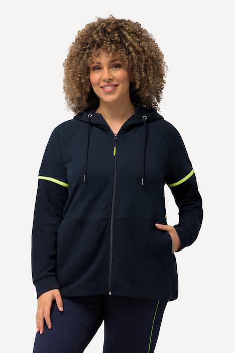 Hoodie-Jacke, Materialmix, Querrippen, Kapuze