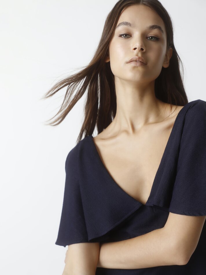 Vestido de verão com babados - Azul Marinho Escuro