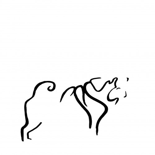 Ilustração de um pug sem moldura, na cor branca.