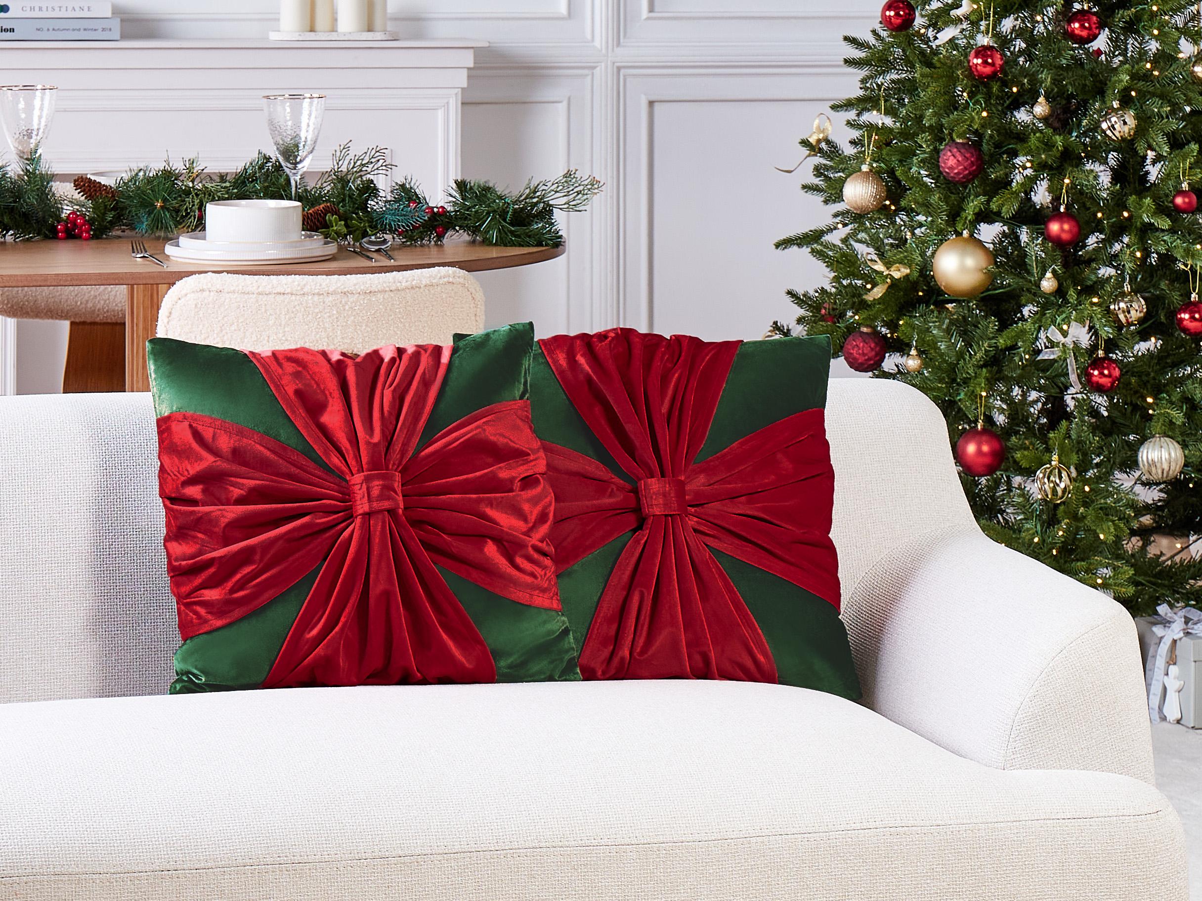 Set van 2 sierkussens MARSHMALLOW Fluweel 45 x 45 cm Rood Groen kerstmotief