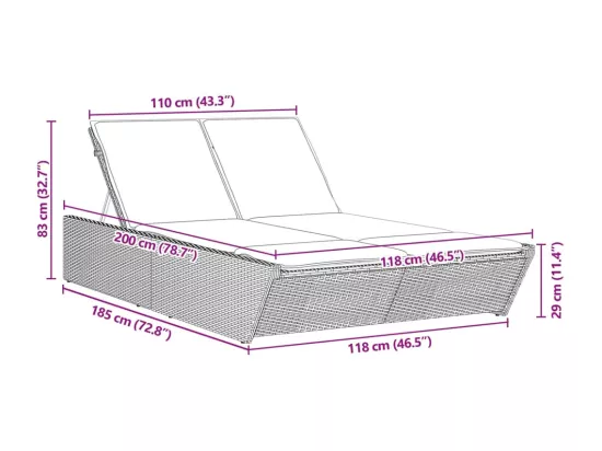 Chaise longue double avec coussins beige résine tressée