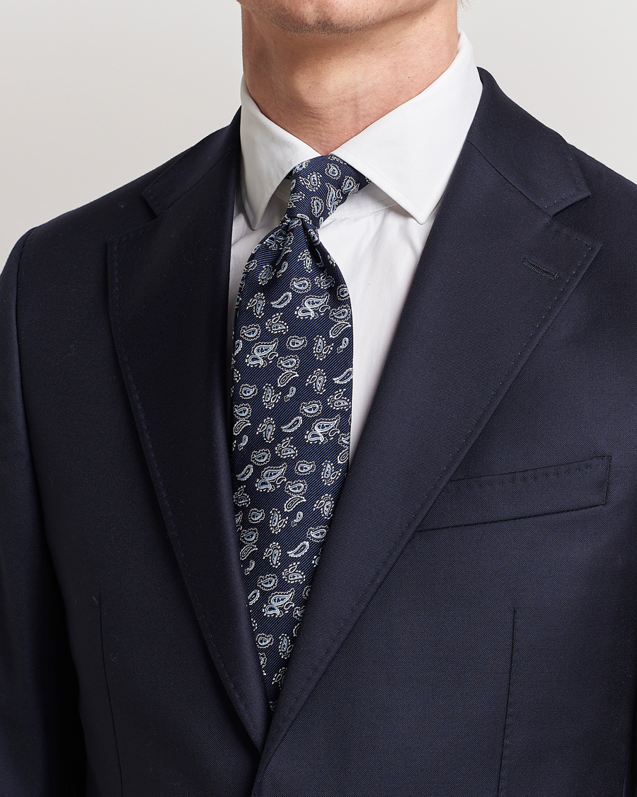 Amanda Christensen Paisley Woven Silk Tie 8 cm Navy