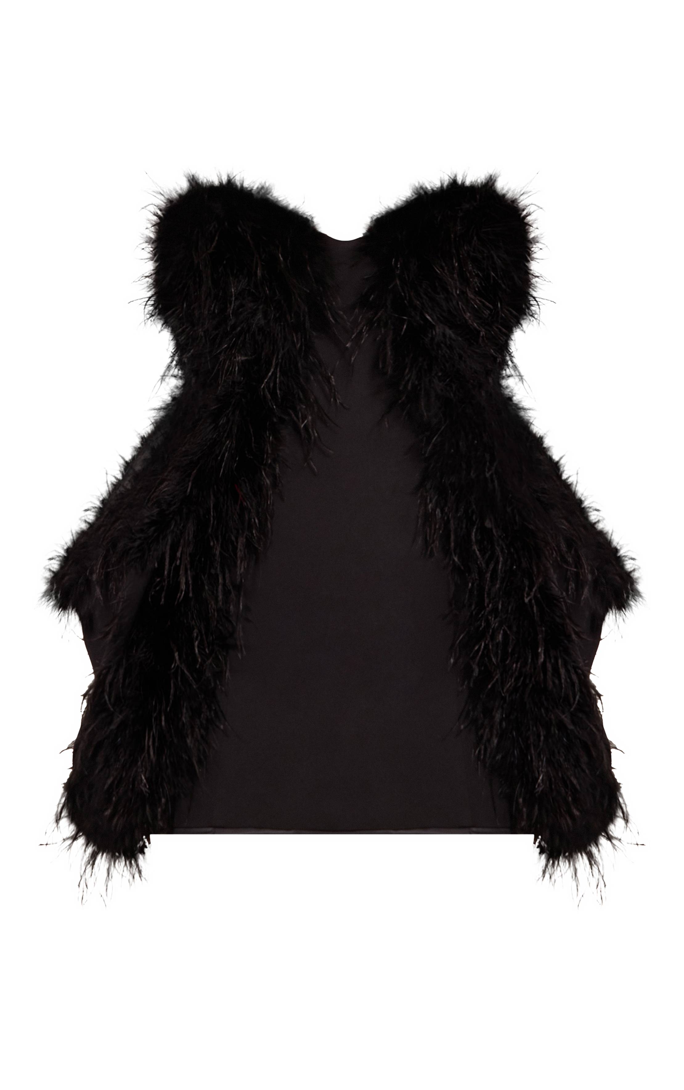 Noir Robe Moulante Bandeau Premium À Détail De Hanches Orné De Plumes