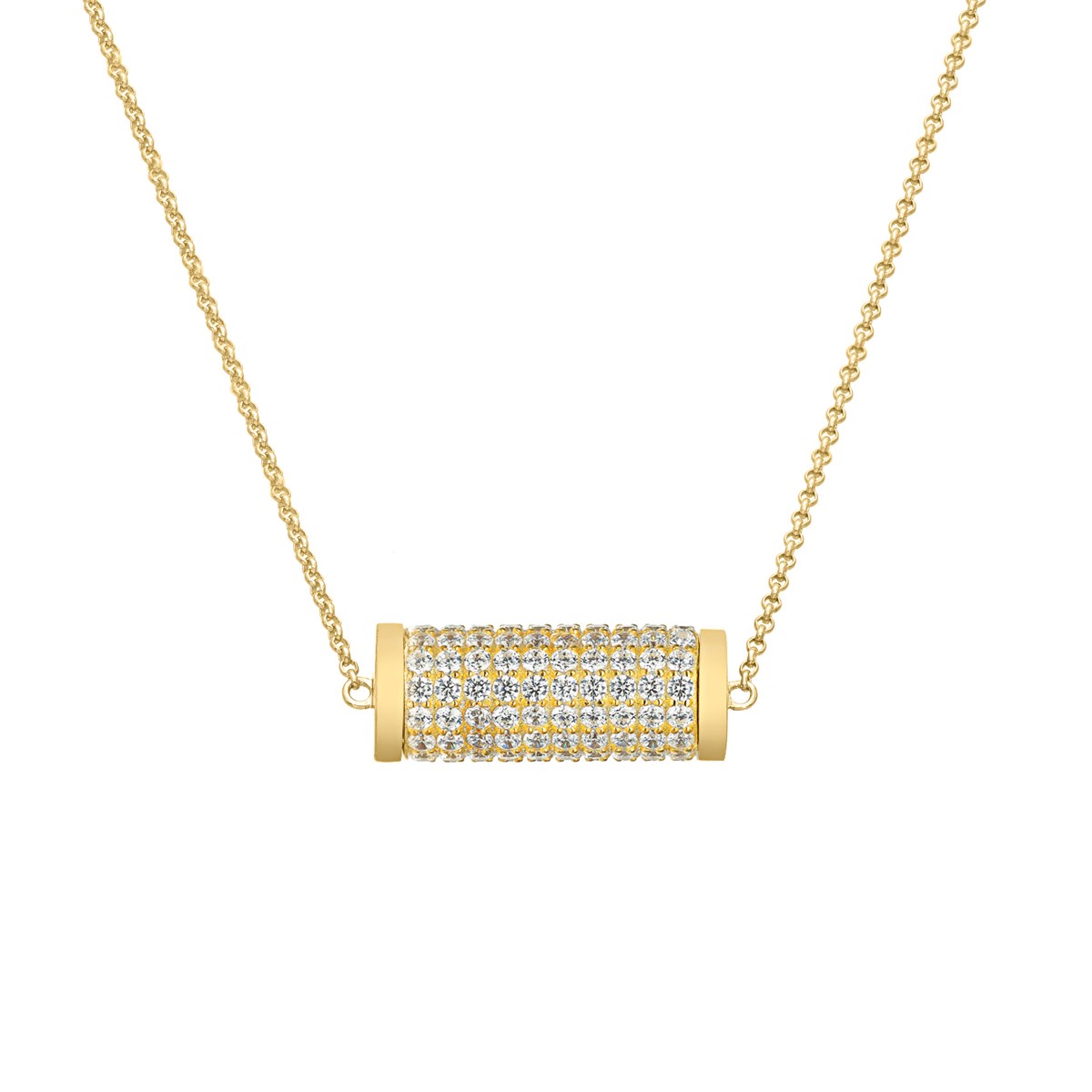 Collier Chaine Argent Doré Rouleau Serti De Zirconiums Blancs