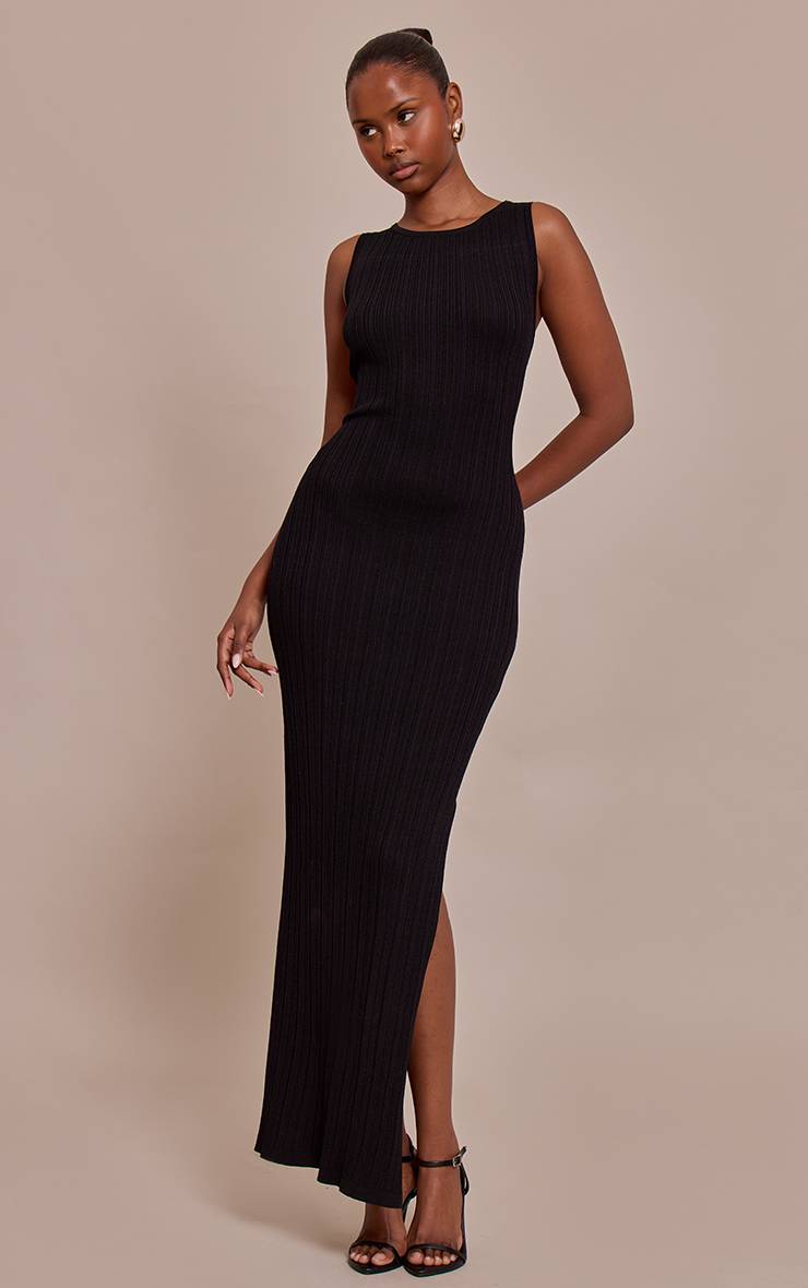 Noir Robe Maxi Sans Manches En Maille Fine