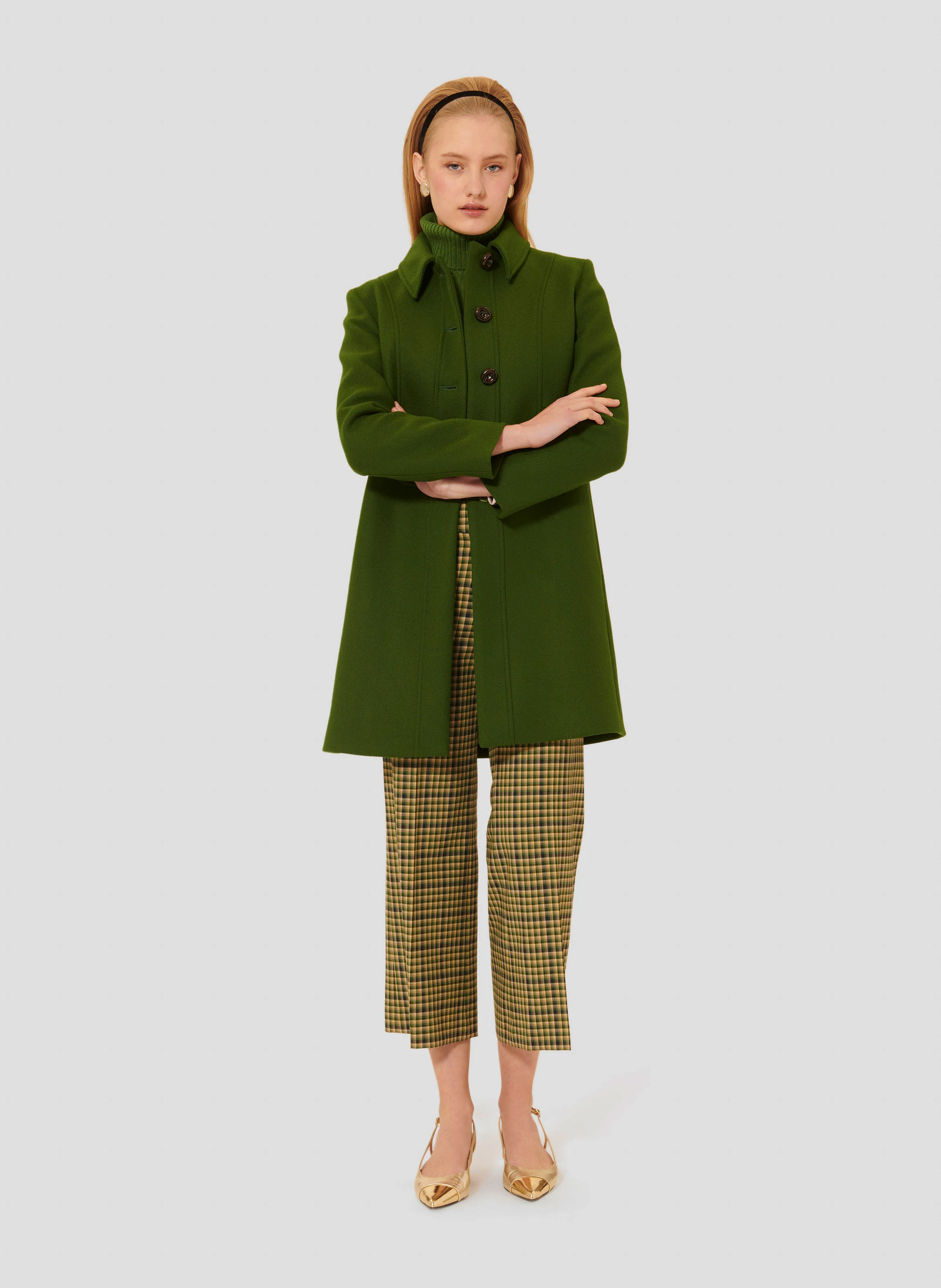 MADELINE - Manteau droit en laine mélangée | Vert
