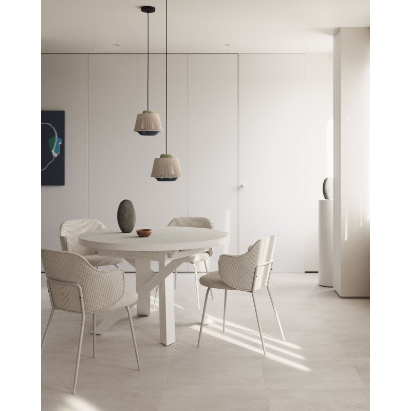 Table Vashti ronde en verre MDF et pieds blancs Ø 120 (160) cm