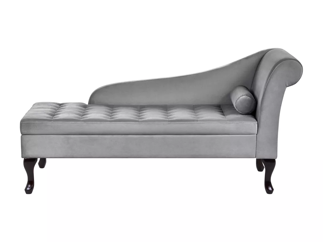 Chaise longue côté droit en velours gris clair avec rangement PESSAC