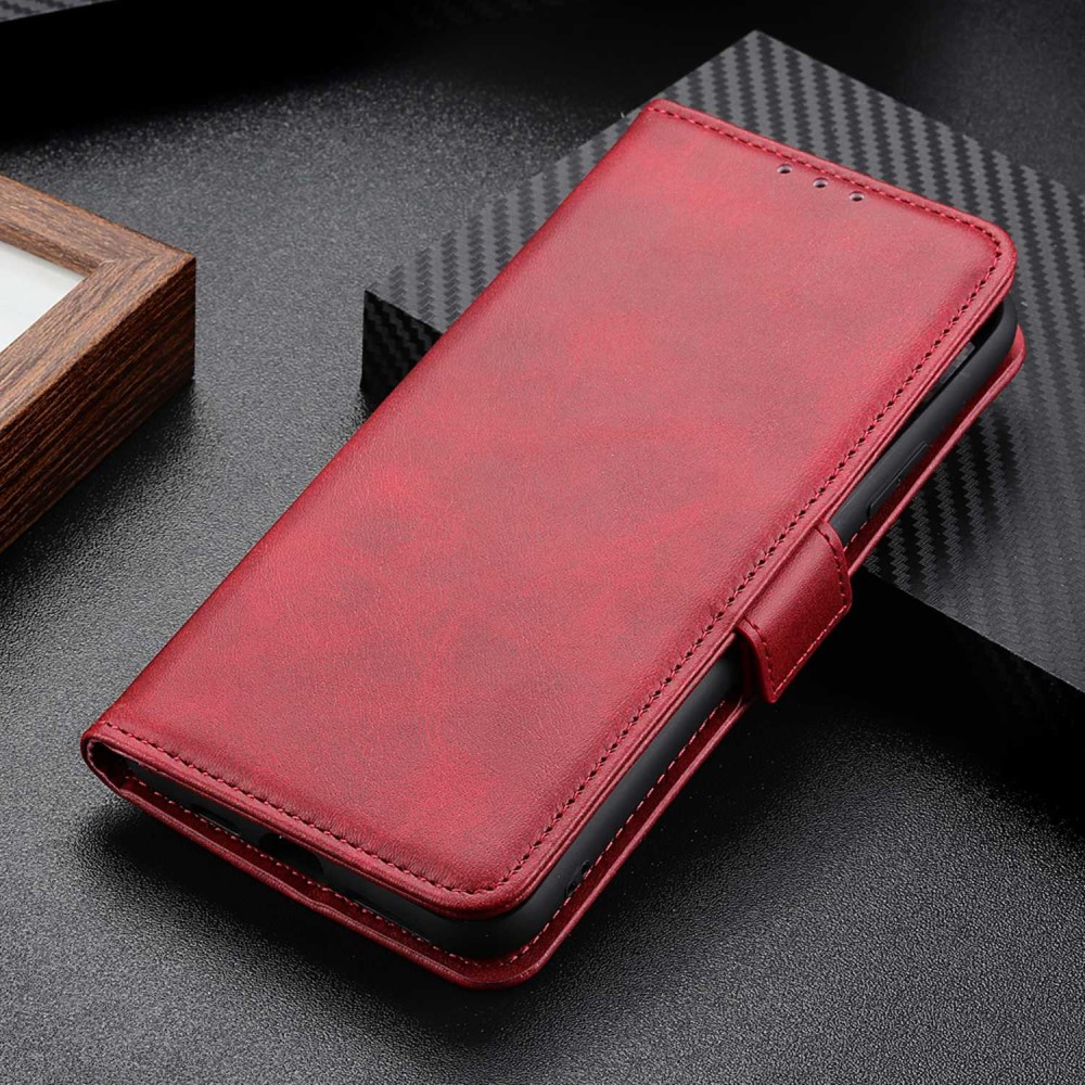 iPhone 14 Vintage Leder Tasche Flip Cover mit Kartenfächer - Rot