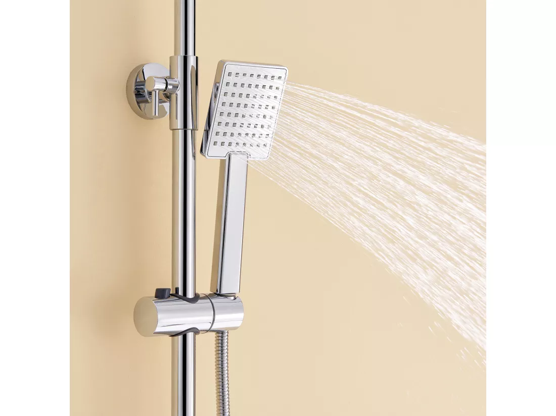 AURALUM MAX Colonne de Douche Chromé avec Mitigeur Hauteur Réglable entre 90-124cm,Systèmede Douche avec Douchette 29x19cm et Pommeau Douche