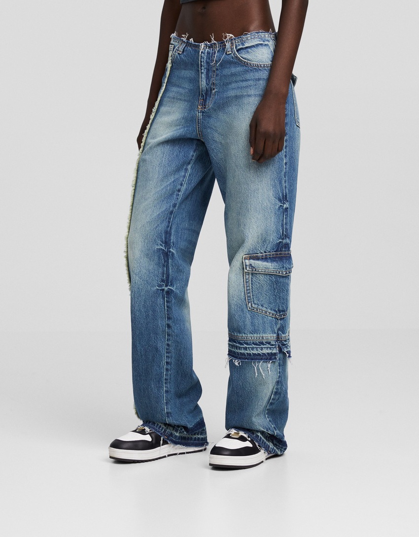 calças jeans com patch de denim dos anos 90